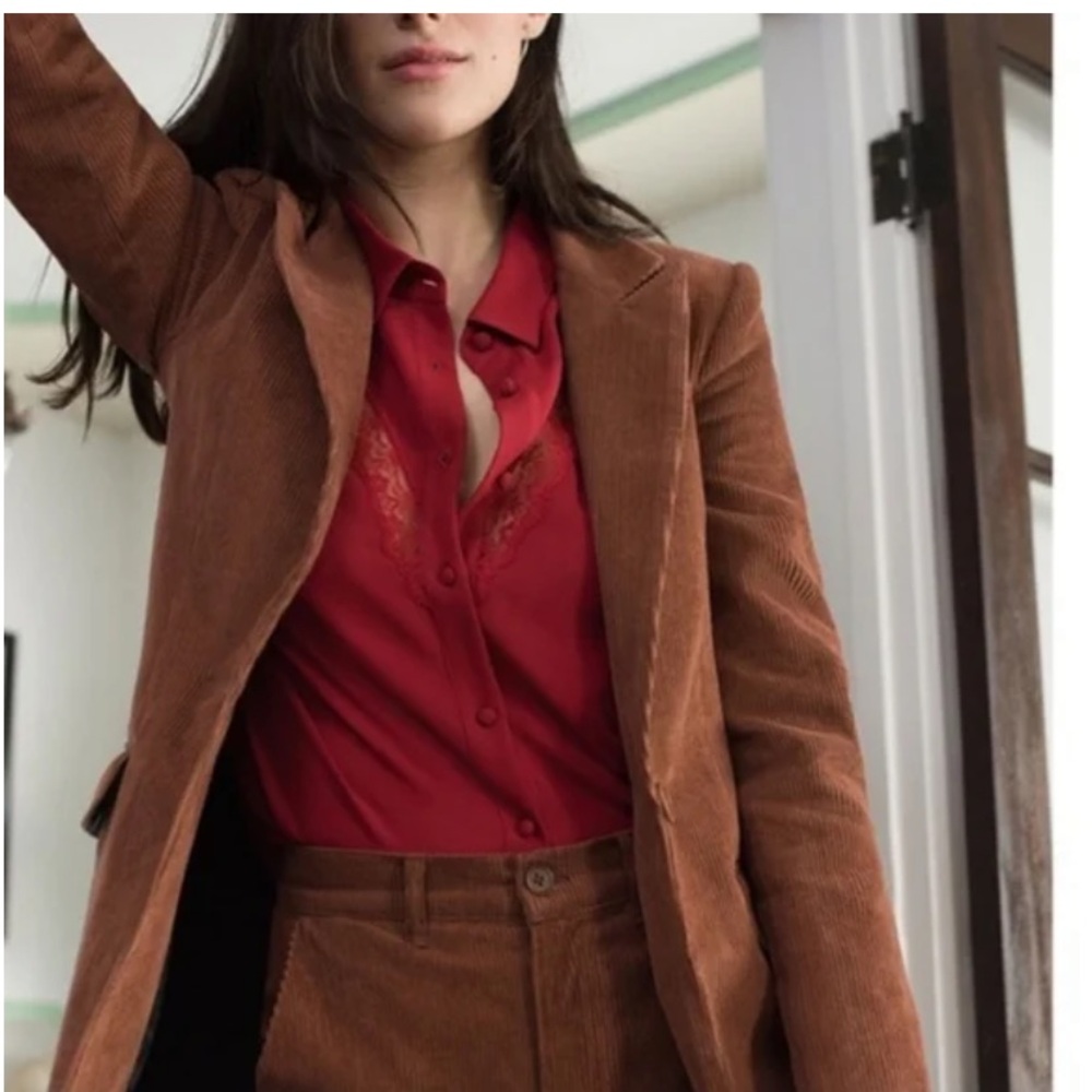 Reformation paulina blouse red lace top long sleeve SZ S